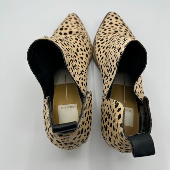 Dolce Vita‎ Booties 9.5 Calf Hair Dalmatian Spot Pointed Toe Ankle Boots 2" Heel - Picture 2 of 13